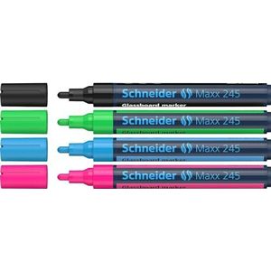 Schneider Maxx 245 4 stuks glasmarkers droog afwasbaar zwart groen blauw roze