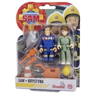 Simba 109252623 Brandweerman Sam V 4-delige set, met nieuwe uniformen, elk met 2 figuren, 1 dier en accessoires, beweegbaar, 7,5 cm, vanaf 3 jaar