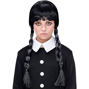 Widmann - Donkere meisjespruik, zwart, 2 vlechten, gevlochten, Wednesday gothic