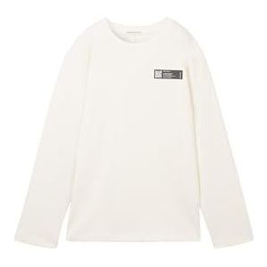 TOM TAILOR Jungen Basic shirt met lange mouwen met print, 12906 - Witte wol