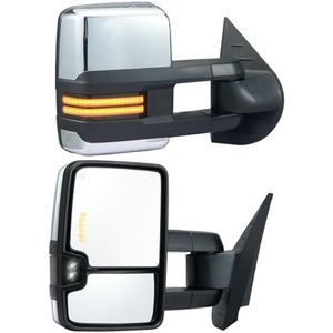 VEVOR Trekspiegels, links en rechts paar, elektrische verwarmde trekspiegel voor Chevrolet Silverado (2007-2014)/GMC/Cadillac, lichtsignaal, verwarmd ontdooien, zilver