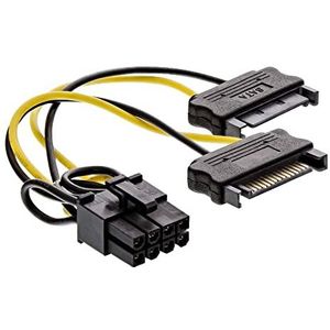 InLine SATA Combo stopcontact 0,15 m - 8Pin PCI-Express binnen 0,15 m SATA 2 x 15-Pin PCI-E (8-pin) Zwart, Geel