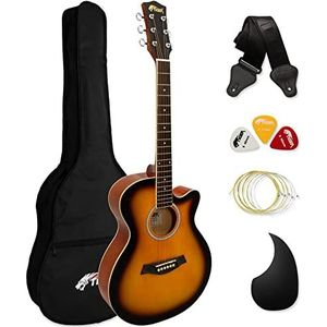 TIGER Sunburst ACG1-SB34 3/4 akoestische gitaar met stalen snaren, vanaf 9 jaar, met tas, riem, reservesnaren en plectrums