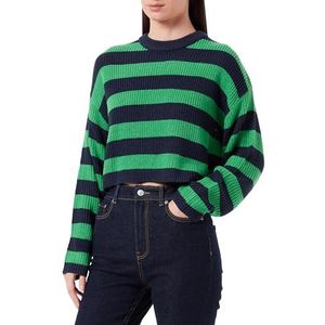 Only Onlmalavi L/S Cropped Pullover KNT Noos Pull-Over Femme, Navy Blazer/Stripes:wide/Green Bee, XL