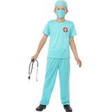 Smiffys Chirurg kostuum, blauw, met top, broek, hoed, masker en stethoscoop, 10-12 jaar