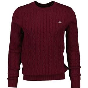 GANT C-hals met katoenen kabel trui heren, Robijn rood