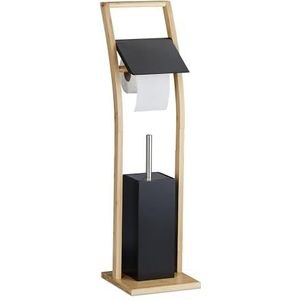Relaxdays toiletrolhouder staand - met toiletborstel en houder - 3 in 1 - set - bamboe