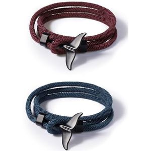 FINEASY 2 stuks verstelbare armbanden voor dames en heren, surfarmband, walvis, handgemaakt, cadeau voor mannen, vriendschapsarmband, verjaardagscadeau, Nylon touw, polyester touw, polypropyleen touw