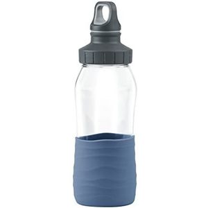 Emsa N31010 Drink2Go glazen drinkfles, inhoud: 0,5 liter, schroefsluiting, 100% waterdicht, hygiënisch, puur, siliconen hoes, aquablauw