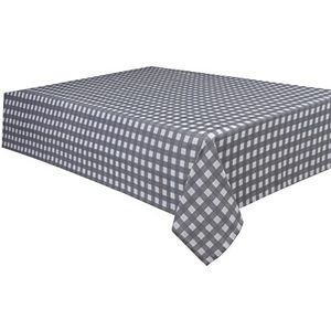 Sleepdown Decoratief tafelkleed van 100% katoen met gingham-print voor eettafel - duurzaam en vlekbestendig - grijs - 137 cm x 178 cm