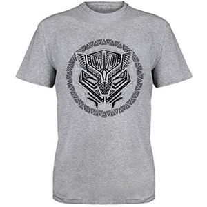 Marvel Black Panther Tribal Patroon Mask T-Shirt | Officieel product | S-XXL | Wakanda Avengers Superhelden T-shirt ronde hals verjaardagscadeau voor heren, thuis of in de sportschool, grijs, XL, grijs.