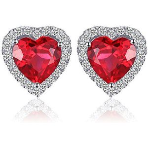 JewelryPalace Elegante synthetische robijn oorbellen hart studs 925 zilver, Edelsteen, Robijn Zirkoniumoxide