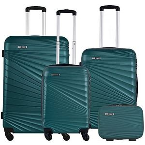 Harde kofferset, 4-delig, cabinekoffer, 56 cm, middelgrote koffer, 66 cm, grote koffer 76 cm en toilettas 23 cm, groen, 26 Pulgada, hardcase-koffer, Groen, Harde koffer