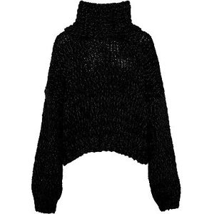 Ebeeza Dames gebreid rolkraag revers oversized polyester zwart maat M/L trui sweatshirt, M, zwart, M, zwart.