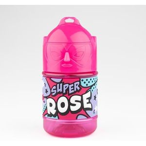 Gepersonaliseerde kinderfles, waterfles met rietje, super roze