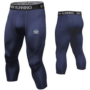 MEETWEE Compressiebroek voor heren, hardloopbroek, sportlegging, ademend, compressieondergoed voor heren, 3/4 broek blauw