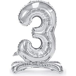 Zilveren ballon nummer 3, aluminium standaard, opblaasbaar, aluminium, voor feest, verjaardag, jaar, afstudeerfeest, kinderen, 70 cm
