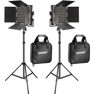 NEEWER 2-delig tweekleurig 660 LED-videolicht en standaard: (2) 3200-5600 K CRI 96+ dimbaar licht met U-beugel, afschermklep, (2) 75 inch lichtstatief voor studio-, video-opnamen