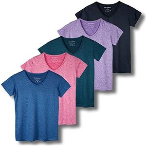 Sportshirt voor dames met korte mouwen en V-hals, dry-fit, vochtafvoerend, yoga-top (grote maten beschikbaar), 5 stuks