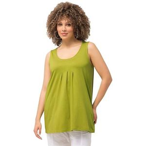 Ulla Popken Geplooide top, A-lijn, ronde hals, mouwloos, modal 796470 T-shirt voor dames, Turkoois groen