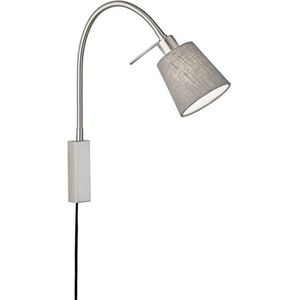 Fischer & Honsel Flex, bedlamp, wolk | mat nikkel | stoffen kap | linnen grijs / binnenkant wit | B 11,00 cm, H 40,00 cm, wandafstand 35,00 cm, met koordschakelaar | 1 x E14 max. 10 Watt