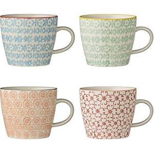 Bloomingville Mokken Carla - koffiekop theekop met handvat, rood groen blauw oranje, keramiek, set van 4