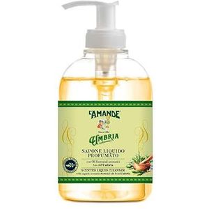 L'AMANDE - Vloeibare hand- en lichaamszeep concentraat, voedende en delicate reinigingsgel met aromatische en zuiverende biologische etherische oliën uit Umbrië - natuurlijke hand- en lichaamszeep,
