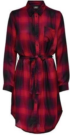 ONLY Onlriley Life Ls Check Dress Wvn Damesblouse, Mineraal rood.
