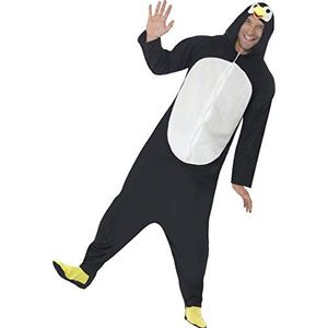 Smiffys, Heren pinguïn kostuum, all-in-one met capuchon, maat: L, 23632, zwart