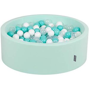 KiddyMoon 90 x 30 cm/300 ballen met een diameter van 7 cm, rond ballenbad voor baby's, gemaakt in de EU, muntgroen: Licht turquoise/wit/transparant