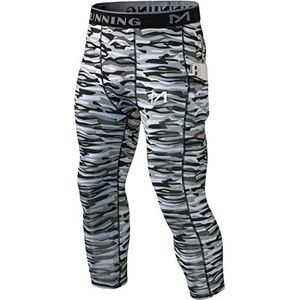 MEETYOO Compressielegging voor heren, sneldrogend, voor hardlopen, fietsen, training, fitnessstudio, leggings, leggings, Blauwe Camouflage