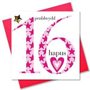 Claire Giles WAGE16G verjaardagskaart voor meisjes voor de 16e verjaardag, motief: Penblwydd Hapus