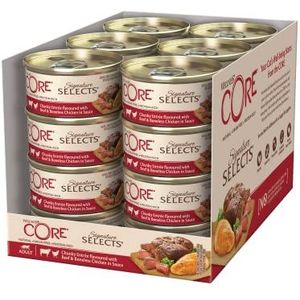 Wellness CORE Signature Selects Kattenvoer met graanvrije saus met hoog vleesgehalte Chunky, rundvlees en kip, 24 x 79 g