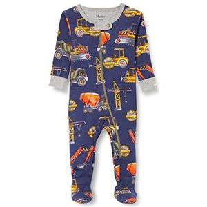 Hatley Organic Cotton Sleepsuit pantoffels voor baby's, jongens, trucks constructie