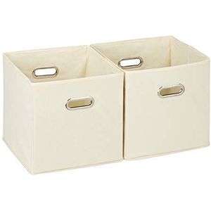 Relaxdays opbergbox stof - set van 2 - opvouwbaar - opbergmand - 30 cm - kast organizer - beige