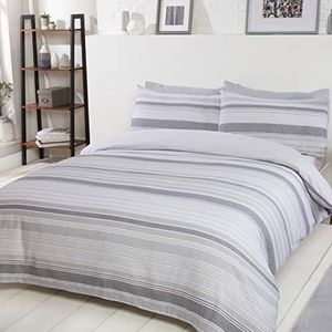 Sleepdown Beddengoedset, omkeerbaar beddengoed, dekbedovertrek en kussenslopen, grijs, strepen, Super King 220 x 260 cm