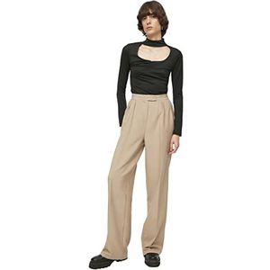 Trendyol Pantalon Large Et Jambe Droite Taille Normal pour Femme, Vison, 36