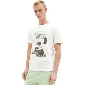 Tom Tailor Denim T-shirt voor heren, 12906 - Wool White, M, 12906 - Wool White