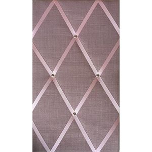 Klassiek prikbord van roze linnen met band, chromen nagels, prikbord, 48 x 30 cm