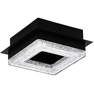 EGLO LED plafondlamp Fradelo 1, 1-vlammige wandlamp modern, plafondlamp van staal en kunststof met kristaleffect in zwart, helder, woonkamerlamp, warmwit