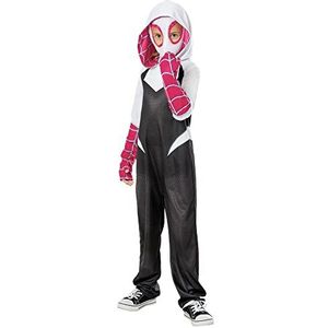 Rubies Spider Gwen Spiderverse Clássic meisjeskostuum, bedrukte jumpsuit met capuchon en officieel Marvel-masker voor Halloween, carnaval, Kerstmis en verjaardag
