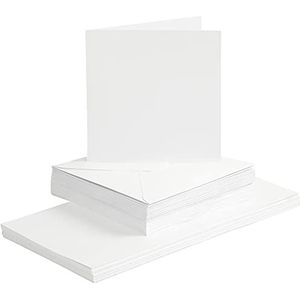 50 stuks kaarten en enveloppen, afmetingen 15 x 15 cm, grootte envelop 16 x 16 cm, wit