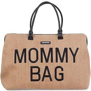 CHILDHOME, Mommy Bag, luiertas, moederschap, reistas, grote capaciteit, aankleedmat, verstelbare schouderriem, vakken, geïsoleerde tas, koffer, RAFFIA