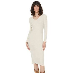 Trendyol Dames midi-jurk nauwsluitend, beige, S, Beige