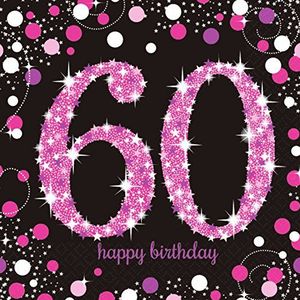 amscan 9900619 papieren servetten, motief: verjaardagsfeestje, 60 jaar, 33 cm, 10022253, zwart/roze, één maat