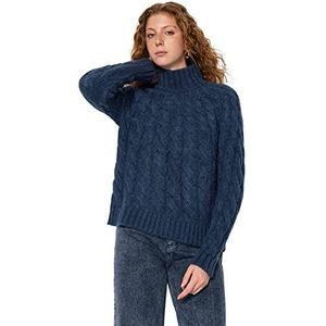 Trendyol FeMan Pull en tricot à col montant coupe régulière, bleu marine, taille S, bleu marine, S