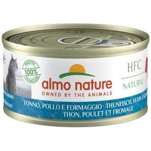 Almo Nature - HFC Natural - tonijn, kip en kaas - nat voer voor volwassen katten: 24 blikjes van 70 g