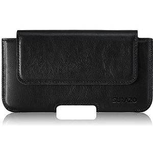 SURAZO Premium echt lederen riemhoes - Voor Apple iPhone 16 Plus - Horizontale holster - Volledig lederen mobiele telefoonhoes - Met riemlus - Zwart