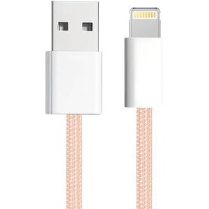 APM Lightning-kabel, 600400, MFI-gecertificeerd voor Apple-apparaten, oplaadkabel en synchronisatiekabel, USB A-stekker en Lightning MFI-stekker, smartphone en tablet, 1 m lang, pastelroze