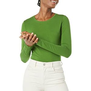 Amazon Essentials Dames T-shirt met lange mouwen en ronde hals (verkrijgbaar in grote maten), groen, XS